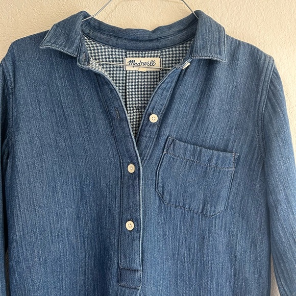 Madewell Blue Denim Tunic Shirt Popover Dress Button Down Rolled Sleeves Size XS - Picture 3 of 8